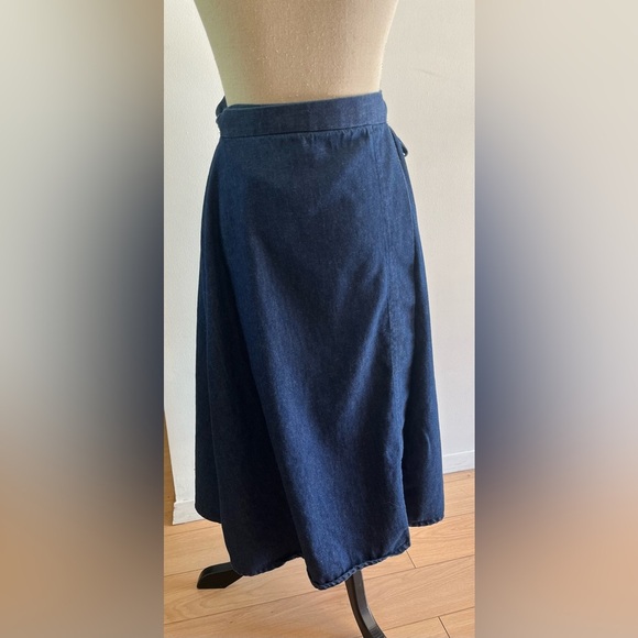 Vintage Denim Wraparound Skirt Womens OS Blue Jean Midi Handmade - Picture 2 of 2